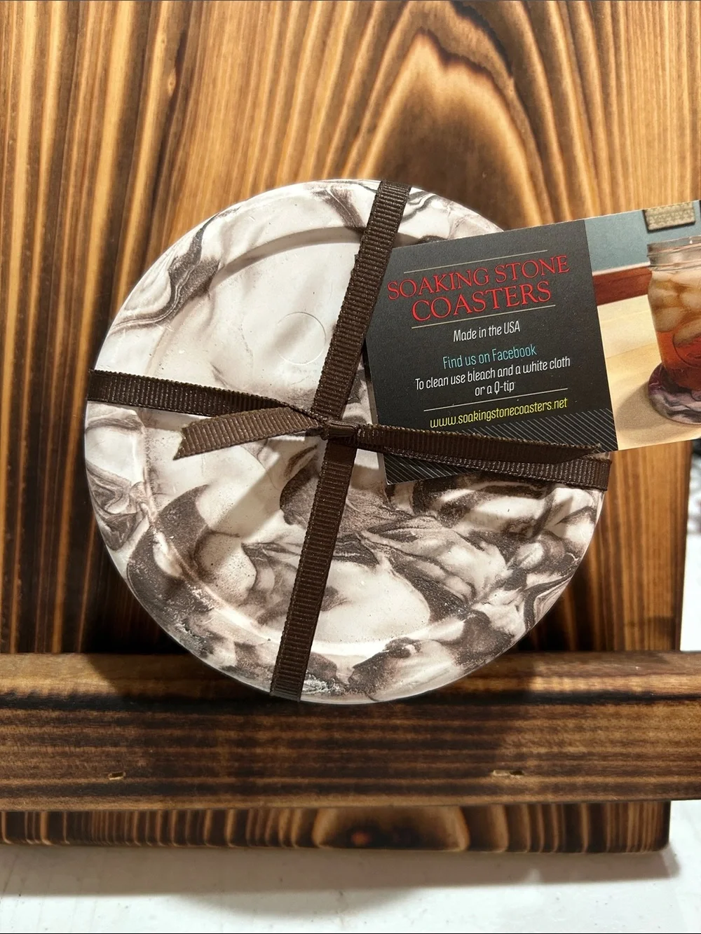 Soaking Stone Marble-Pattern Coaster Set in Brown and Cream